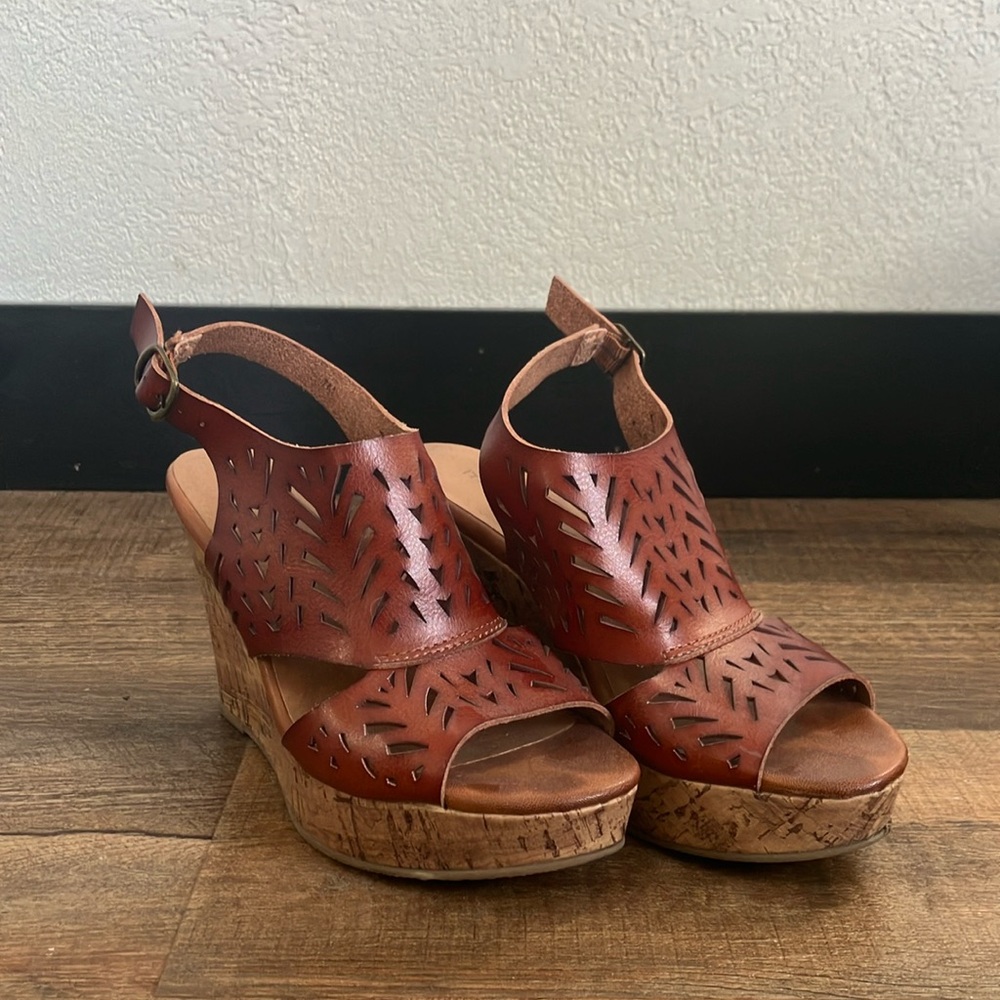 Brown Leather Wedge Sandals